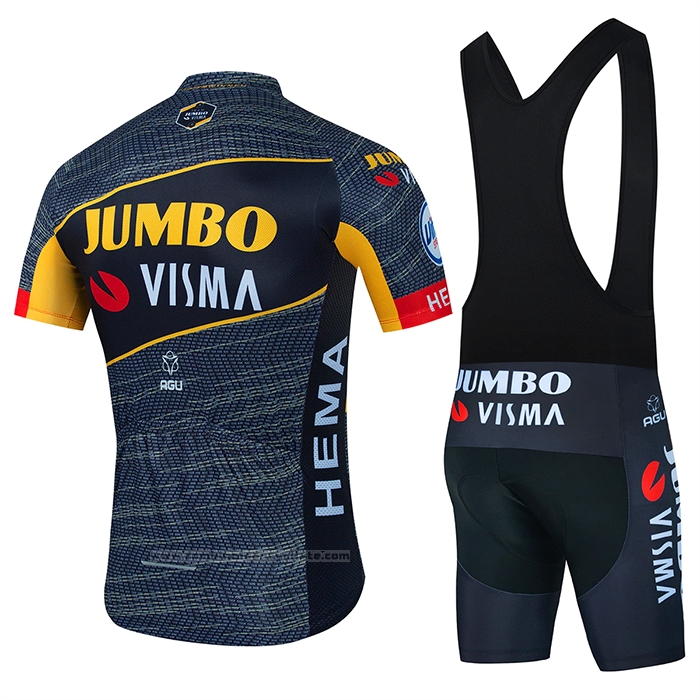 2022 Maillot Cyclisme Jumbo Visma Noir Jaune Manches Courtes et Cuissard